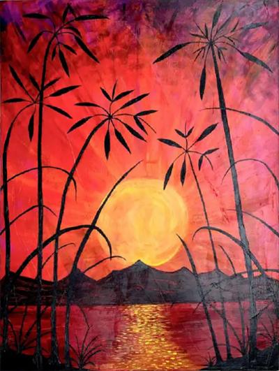  Rexx Fischer Sunset Painting Signed and Dated by Rexx Fischer