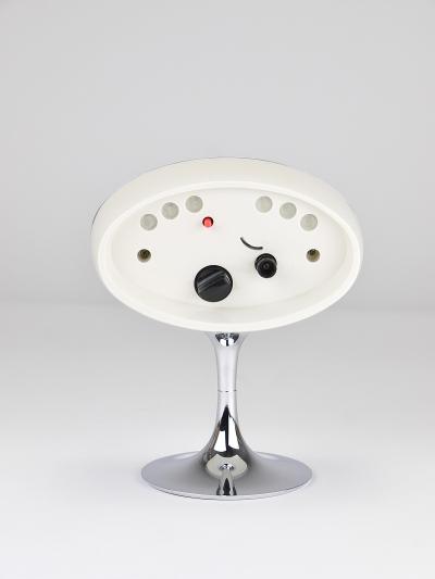  Rhythm Pink Chrome Space Age Table Desk Alarm Clock Tulip Base Rhythm Japan 1970s