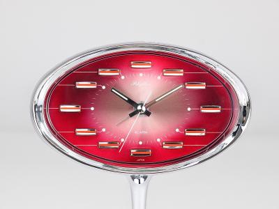  Rhythm Pink Chrome Space Age Table Desk Alarm Clock Tulip Base Rhythm Japan 1970s