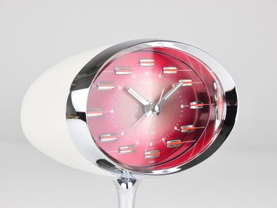  Rhythm Pink Chrome Space Age Table Desk Alarm Clock Tulip Base Rhythm Japan 1970s