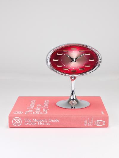  Rhythm Pink Chrome Space Age Table Desk Alarm Clock Tulip Base Rhythm Japan 1970s