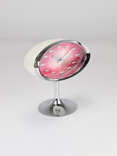 Rhythm Pink Chrome Space Age Table Desk Alarm Clock Tulip Base Rhythm Japan 1970s