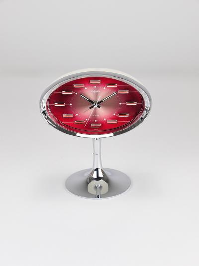  Rhythm Pink Chrome Space Age Table Desk Alarm Clock Tulip Base Rhythm Japan 1970s