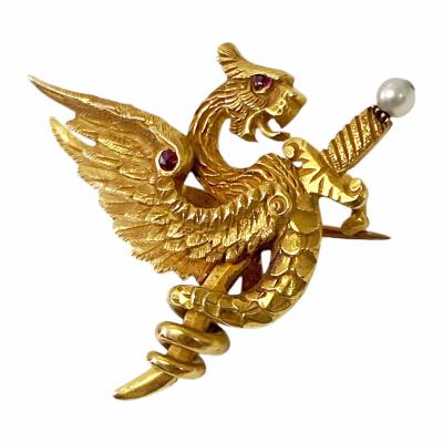  Riker Bros American Riker Bros Art Nouveau 14K mythological brooch C 1900