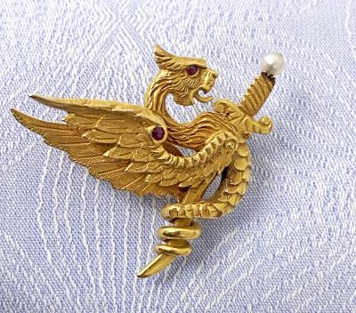  Riker Bros American Riker Bros Art Nouveau 14K mythological brooch C 1900