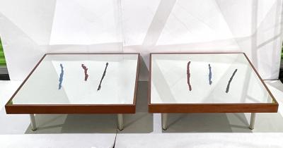  Rimadesio 1970s Italian Post Modern Pair of Mirrored Cherry Wood Eglomise Coffee Tables