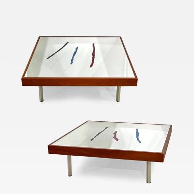  Rimadesio 1970s Italian Post Modern Pair of Mirrored Cherry Wood Eglomise Coffee Tables