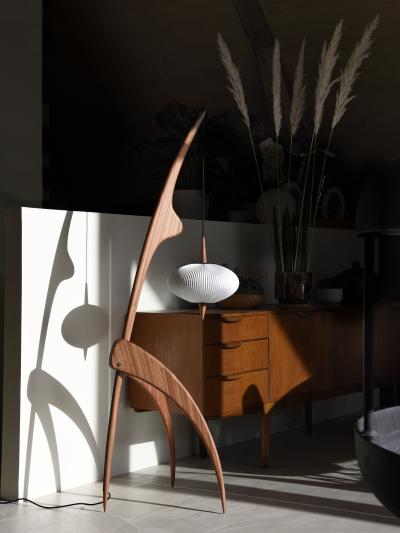  Rispal Large Rispal Praying Mantis Sculptural Floor Lamp in Mahogany
