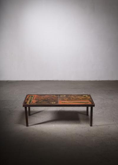  Robert Jean Cloutier Enameled ceramic top coffee table by the brothers Jean Robert Cloutier