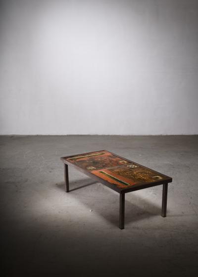  Robert Jean Cloutier Enameled ceramic top coffee table by the brothers Jean Robert Cloutier