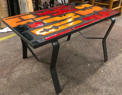  Robert Jean Cloutier Freres Cloutier 50s french lava ceramic coffee table with gorgeous color