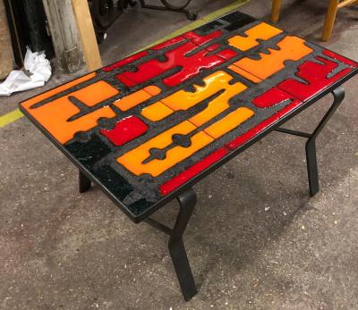  Robert Jean Cloutier Freres Cloutier 50s french lava ceramic coffee table with gorgeous color