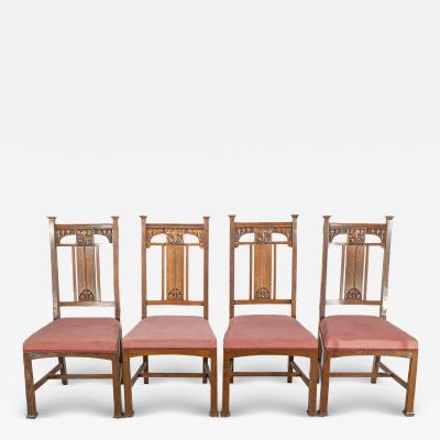  Robson Sons Robson Sons Set of 4 Arts Crafts oak dining chairs with carved floral backs