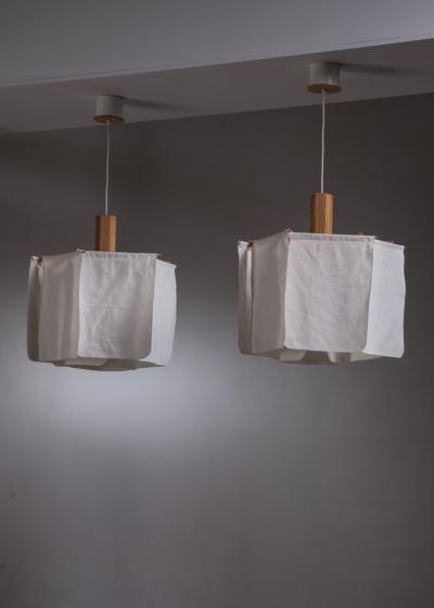  Robygge AB Pair of Erik Asmussen pine and fabric pendants