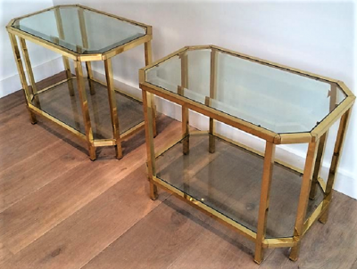  Roche Bobois PAIR OF ROCHE BOBOIS BRASS 2 TIERED END TABLES