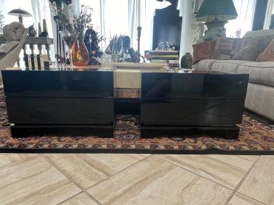  Roche Bobois POST MODERN BLACK LACQUERED NIGHTSTANDS BY PIERRE CARDIN FOR ROCHE BOBOIS