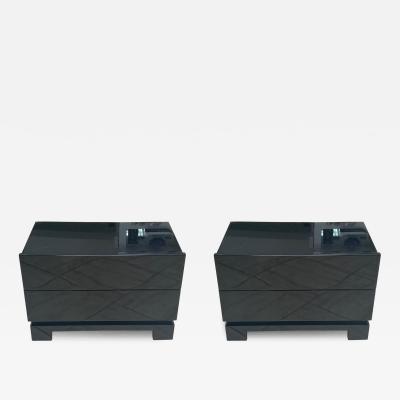  Roche Bobois POST MODERN BLACK LACQUERED NIGHTSTANDS BY PIERRE CARDIN FOR ROCHE BOBOIS