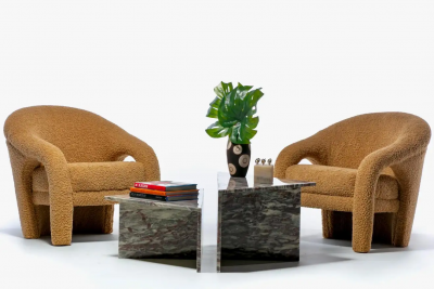  Roche Bobois Post Modern Norwegian Fauske Marble Two Piece Sculptural Coffee Table