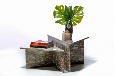  Roche Bobois Post Modern Norwegian Fauske Marble Two Piece Sculptural Coffee Table