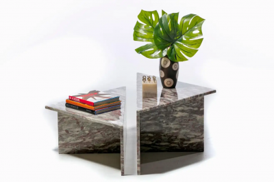  Roche Bobois Post Modern Norwegian Fauske Marble Two Piece Sculptural Coffee Table