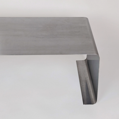  Roche Bobois STAINLESS STEEL COFFEE TABLE AND MOHAIR STOOL ROCHE BOBOIS R D 1970 