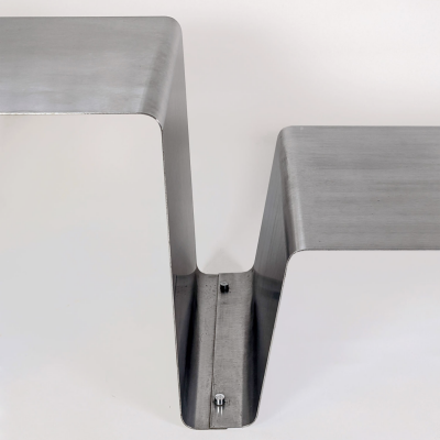  Roche Bobois STAINLESS STEEL COFFEE TABLE AND MOHAIR STOOL ROCHE BOBOIS R D 1970 