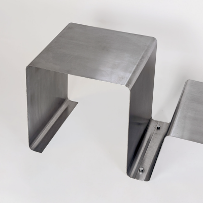  Roche Bobois STAINLESS STEEL COFFEE TABLE AND MOHAIR STOOL ROCHE BOBOIS R D 1970 