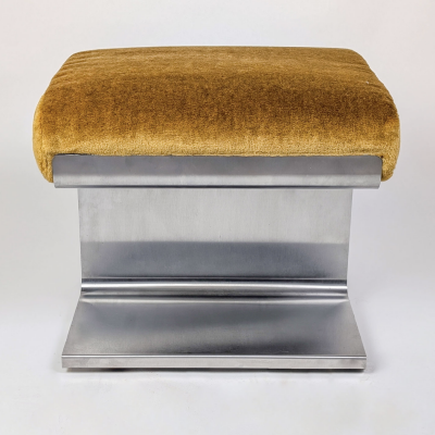 Roche Bobois STAINLESS STEEL COFFEE TABLE AND MOHAIR STOOL ROCHE BOBOIS R D 1970 