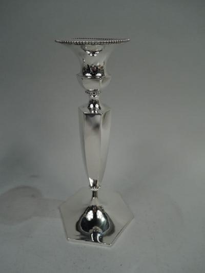  Roger Williams Silver Co Pair of American Modern Georgian Sterling Silver Candlesticks