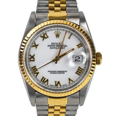  Rolex Watch Co Rolex Two Tone Datejust w White Roman Numeral Dial 36mm