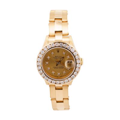  Rolex Watch Co Vintage 18K Gold Rolex Perpetual DateJust 28mm Diamond Bezel Dial Watch