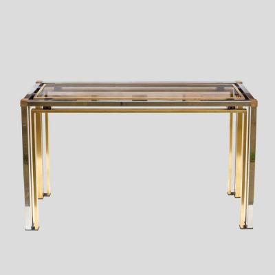  Romero Rega Brass and Chrome metal console table Italian by Romeo Rega