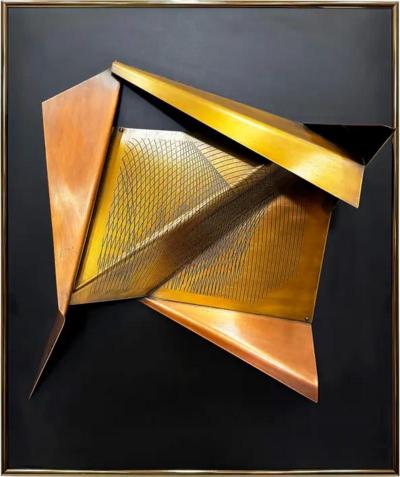  Ron Hinton Ron Hinton 1994 3D Metal Wall Sculpture Linear Sketch 