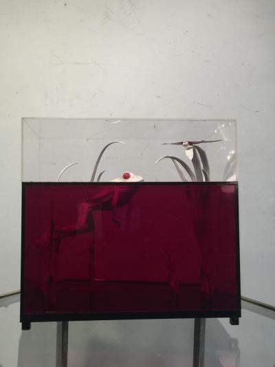  Roselli STRIKING RED CLEAR LUCITE FROG AND DRAGONFLY POP ART DIORAMA