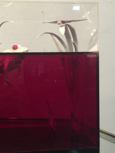  Roselli STRIKING RED CLEAR LUCITE FROG AND DRAGONFLY POP ART DIORAMA
