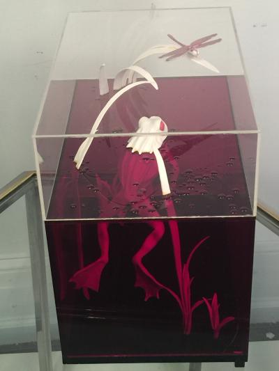  Roselli STRIKING RED CLEAR LUCITE FROG AND DRAGONFLY POP ART DIORAMA