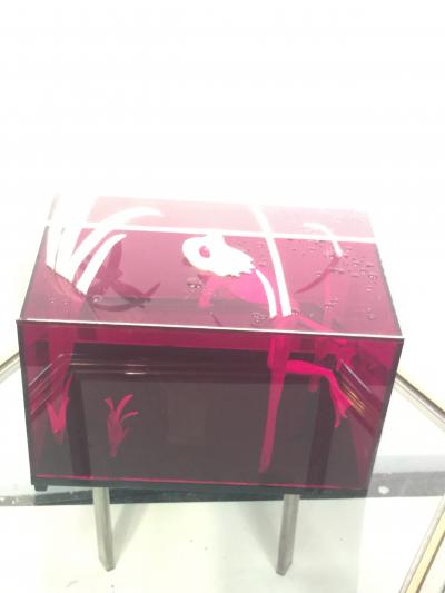  Roselli STRIKING RED CLEAR LUCITE FROG AND DRAGONFLY POP ART DIORAMA