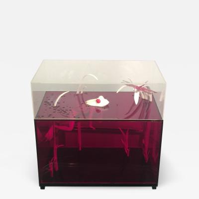  Roselli STRIKING RED CLEAR LUCITE FROG AND DRAGONFLY POP ART DIORAMA
