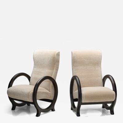  Rosello Paris Pair of Armchairs with Circular Armrests by Rosello Paris France 1970s