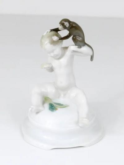  Rosenthal 1900s Rosenthal Putto Monkey Porcelain Sculpture Ferdinand Liebermann Germany