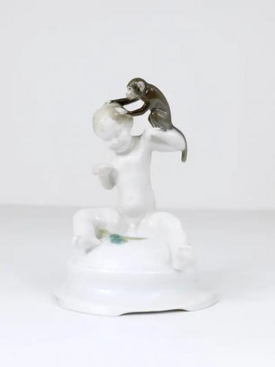  Rosenthal 1900s Rosenthal Putto Monkey Porcelain Sculpture Ferdinand Liebermann Germany