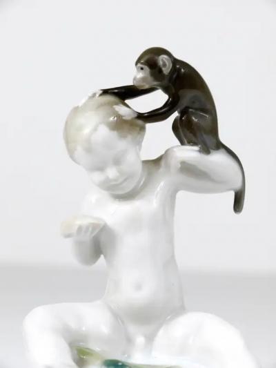  Rosenthal 1900s Rosenthal Putto Monkey Porcelain Sculpture Ferdinand Liebermann Germany