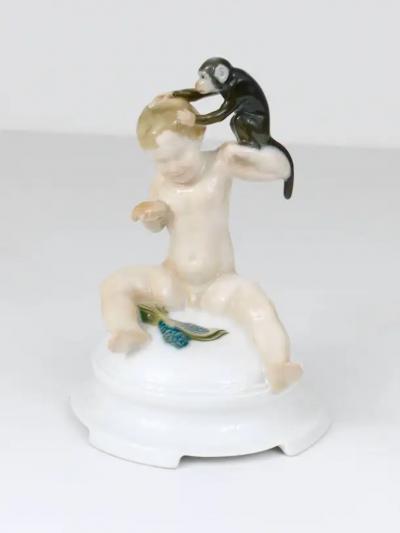  Rosenthal 1910s Rosenthal Putto Monkey Porcelain Sculpture by Ferdinand Liebermann