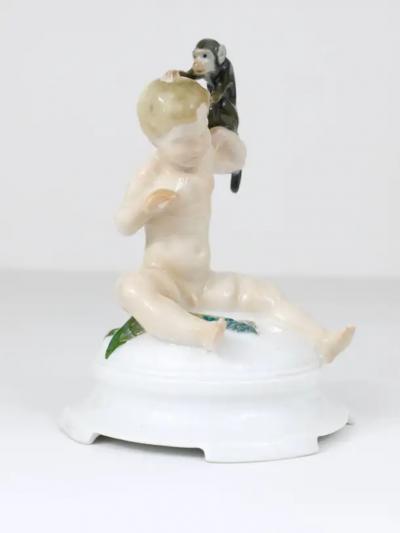  Rosenthal 1910s Rosenthal Putto Monkey Porcelain Sculpture by Ferdinand Liebermann