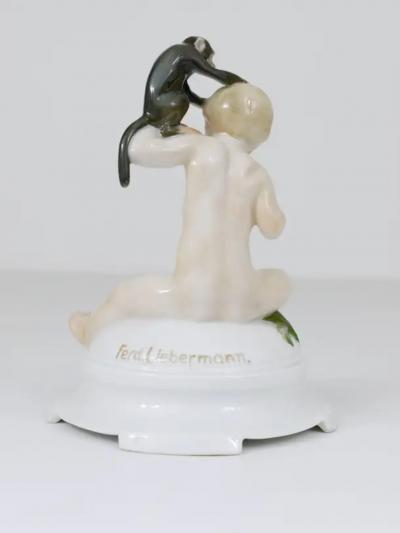  Rosenthal 1910s Rosenthal Putto Monkey Porcelain Sculpture by Ferdinand Liebermann