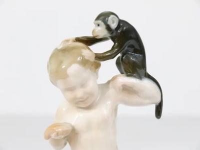  Rosenthal 1910s Rosenthal Putto Monkey Porcelain Sculpture by Ferdinand Liebermann