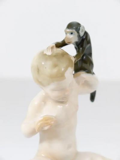  Rosenthal 1910s Rosenthal Putto Monkey Porcelain Sculpture by Ferdinand Liebermann