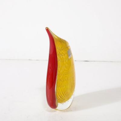  Rosenthal Netter Mid Century Modernist Hand Blown Teardrop Form Glass Vase in Yellow and Scarlet