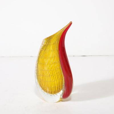  Rosenthal Netter Mid Century Modernist Hand Blown Teardrop Form Glass Vase in Yellow and Scarlet