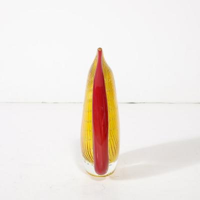  Rosenthal Netter Mid Century Modernist Hand Blown Teardrop Form Glass Vase in Yellow and Scarlet